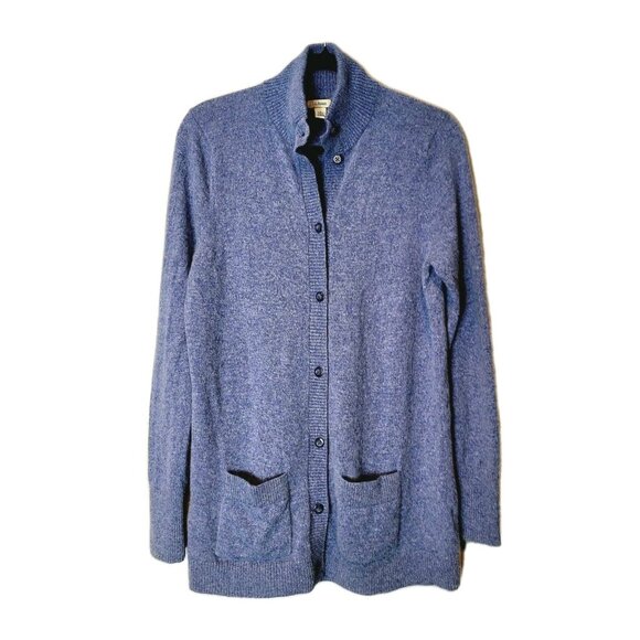 LL Bean Cashmere Cardigan Button Front Soft Luxury Sz Large Blue Heritage Preppy - Picture 1 of 6